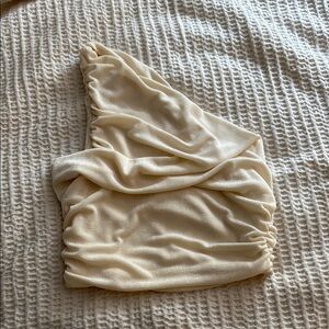 One shoulder cream crop top
